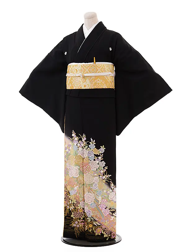 ねね　アンティーク着物　訪問着 裄長】訪問着 袷 しだれ桜に扇 観世水文織出し 絞り 金彩 刺繍