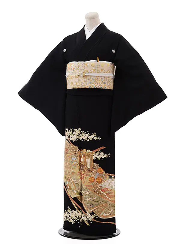 アンティーク色留袖　アールヌーボー スズラン　洋菊 アンティーク色留袖アールヌーボー スズラン洋菊