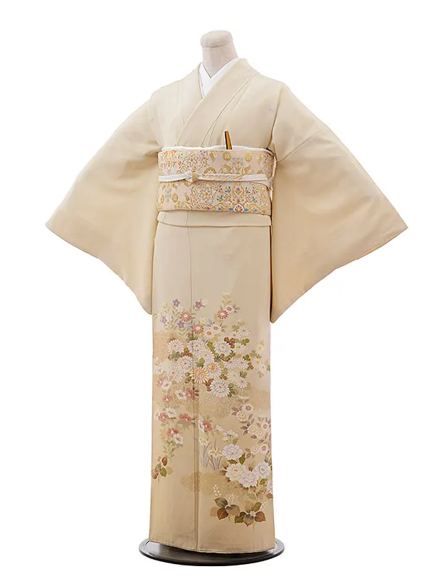 色留袖レンタル671薄ﾍﾞｰｼﾞｭ地菊 | 着物レンタルの京都かしいしょう