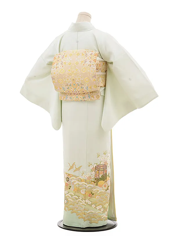 色留袖レンタル 744 桂由美 ﾊﾟｽﾃﾙｸﾞﾘｰﾝ 金彩 貝桶 桜菊 | 着物