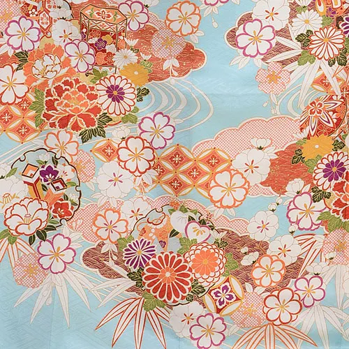 振袖フルセット(単品も可) 小紋柄　身丈161 裄66 振袖 身丈168cm 裄丈66.5cm M 袷 袋帯フルセット 几帳 草花 刺繍