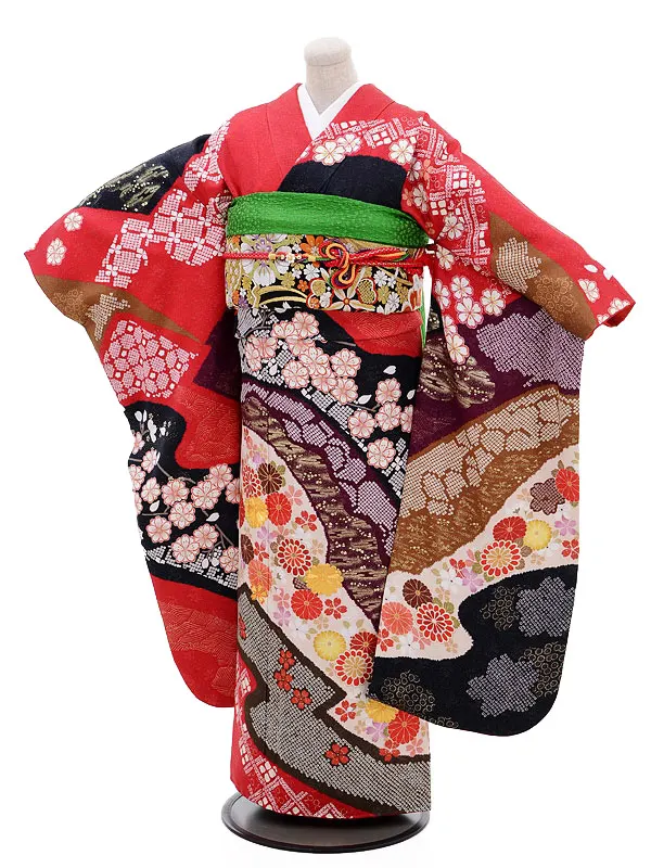qq667赤×黒古典柄(大きいサイズ) | 着物レンタルの京都かしいしょう