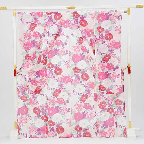 夏振袖 絽 747 白 かわいい(化繊) | 着物レンタルの京都かしいしょう