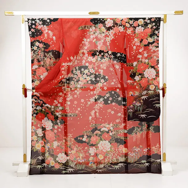 希少品 夏着物 夏振袖 裄67 小紋 絽 涼しげ 盛夏着物 化繊 AK-7585 夏振袖 絽 754 黒 ﾚﾄﾛ(化繊) | 着物レンタルの京都かしいしょう