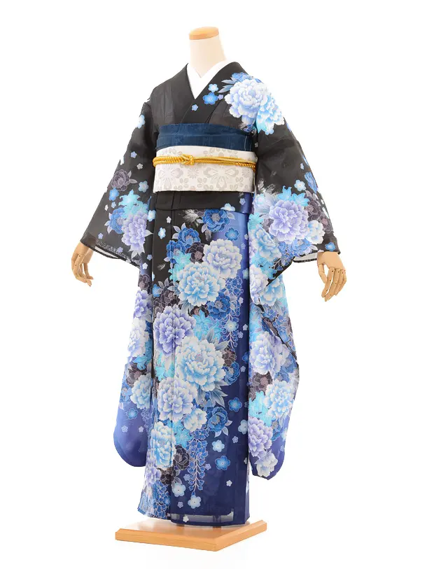 希少品 夏着物 夏振袖 裄67 小紋 絽 涼しげ 盛夏着物 化繊 AK-7585 夏訪問着 絽 t968 JAPAN STYLE 絽 水色 四季花 | 着物レンタルの