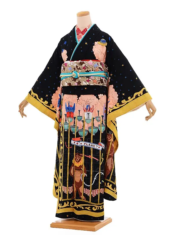 振袖973 ﾂﾓﾘﾁｻﾄ ﾌﾟﾗﾈｯﾄｻｰｶｽ黒 | 着物レンタルの京都かしいしょう