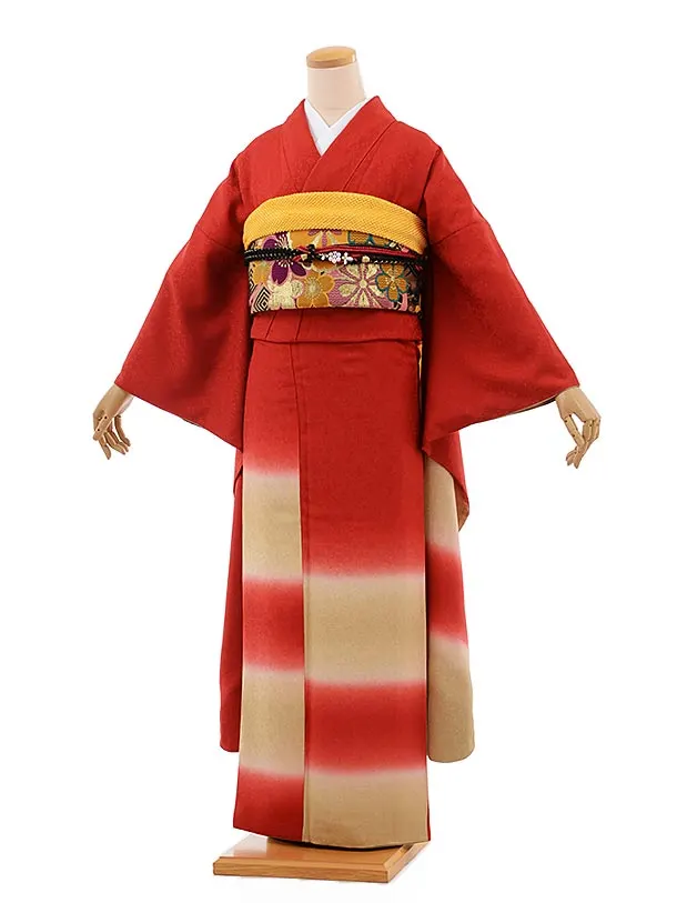華やかな赤金色の着物 赤地華扇面にのし[FS5002] | 成人式振袖レンタル京都さがの館