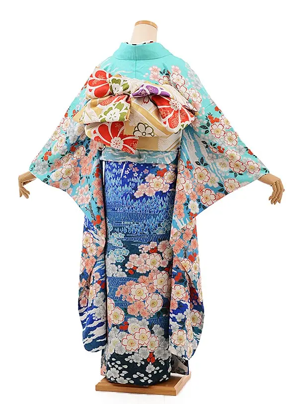 正絹 桜竹梅 振袖 [美品] リサイクル着物】振袖 正絹 Sランク 身丈166.5cm 裄丈65.5cm 袷