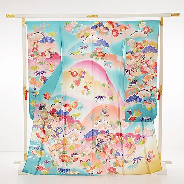 【なでしこ】正絹　振袖　波　貝桶　バイカラー　k1189 なでしこ】正絹 振袖 波 貝桶 バイカラー k1189 レディース