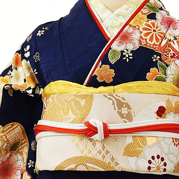 振袖レンタル1129【高級振袖】紺地辻が花 桜 | 着物レンタルの