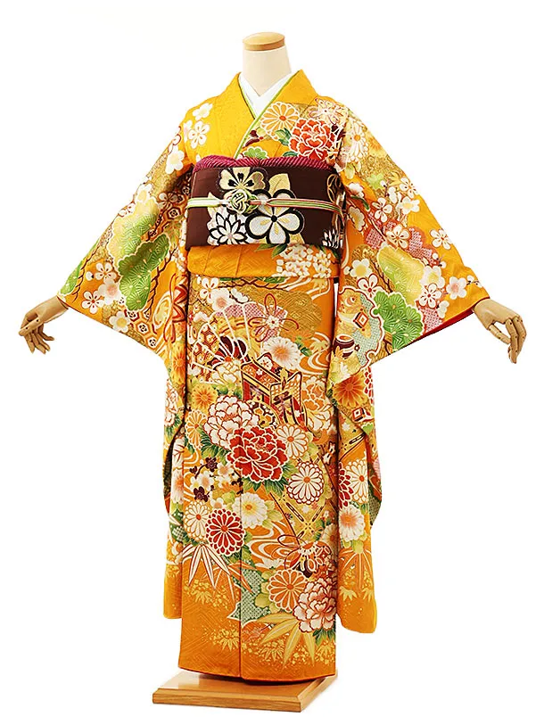 振袖レンタル640吉祥文様に菊 | 着物レンタルの京都かしいしょう