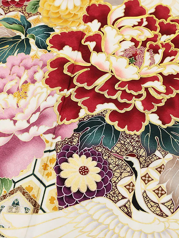 振袖フルセット　白地　鶴　牡丹　古典柄 振袖 舞鶴牡丹-桜色-（ご予約受注品） | 振袖 | やまと