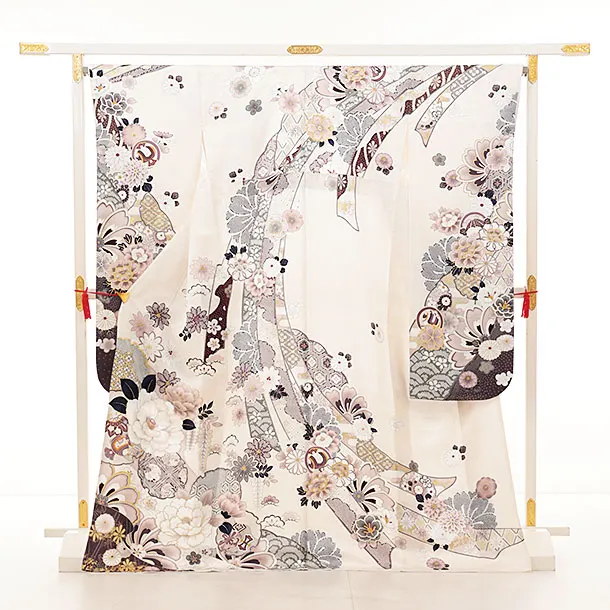 振袖レンタル1443 白地 八重椿 花づくし | 着物レンタルの京都