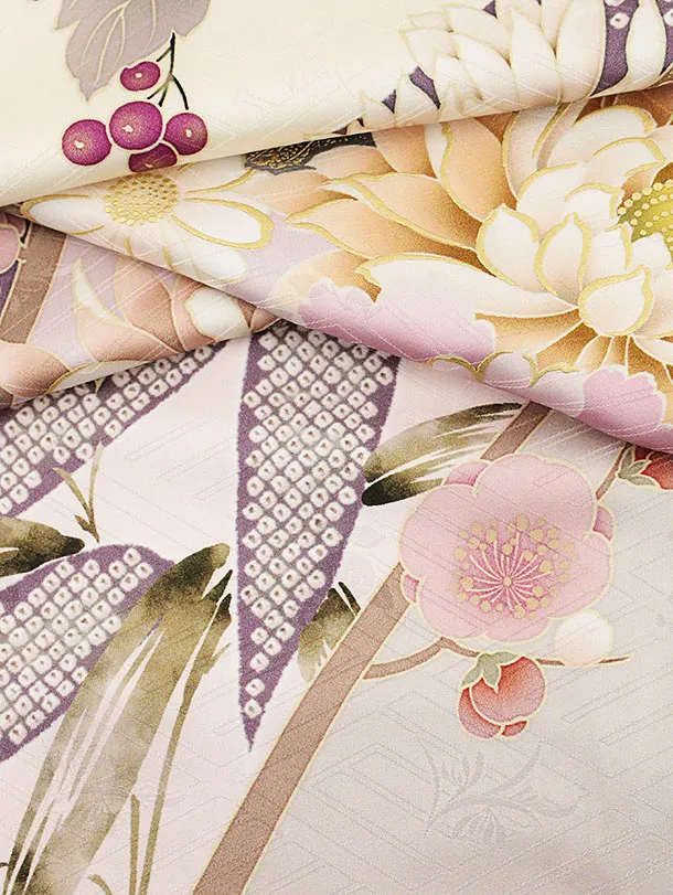 本加工白地に黄色×金染め分け 四季の花 振袖 フルセット 多ち花 楽天市場】〔成人式 振袖〕【販売品振袖】01064千總古典純国産白