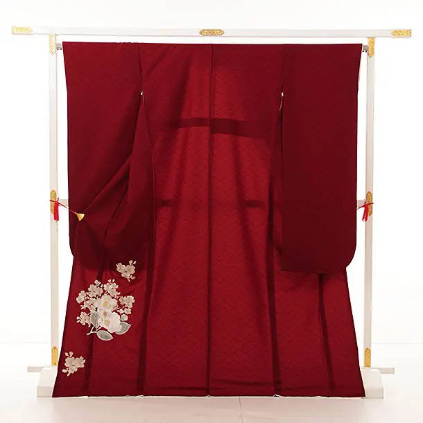 訪問着　フルセット　桜　椿　品ある華やかさ　手刺繍　着物　L1 hu1】訪問着レンタル□濃い緑みの青地に裾が黒ぼかし、刺繍の鞠