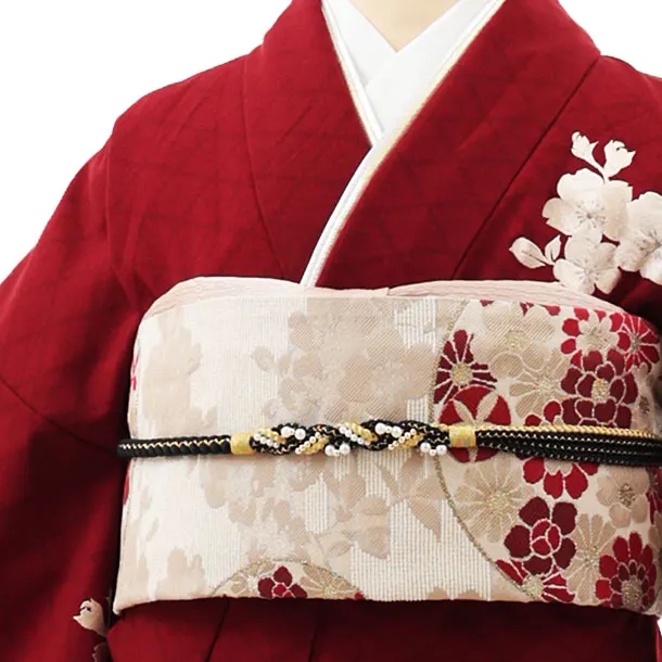 ブランド振袖 ポリエステル小紋振袖 岡重 豪華 椿 梅 身丈166cm Beautiful Japan ブルー×黒 鳳凰（【振袖・袋帯・長襦袢のセット