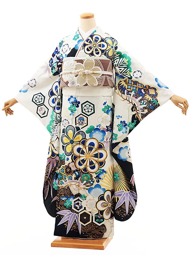 振袖レンタル1462　白地 松竹梅 吉祥文様