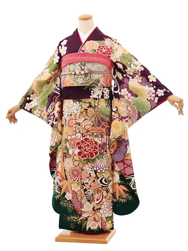 振袖レンタル1498 紫地 貝桶に鞠 牡丹