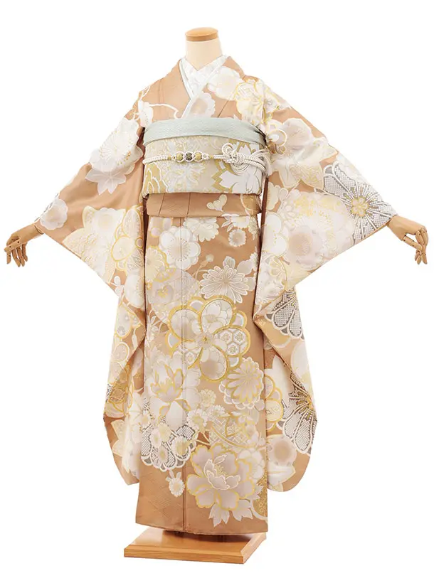 振袖レンタル1515 モカベージュ 古典花