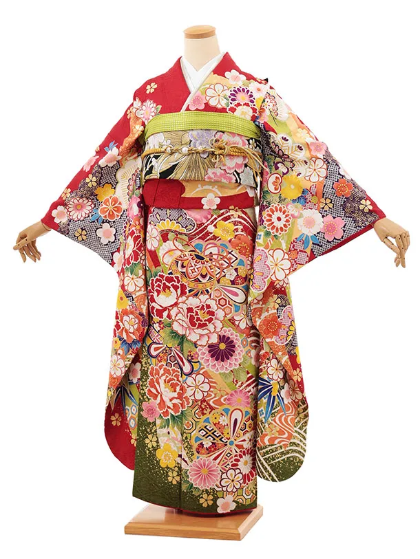 振袖レンタル1524 赤地 鞠に牡丹