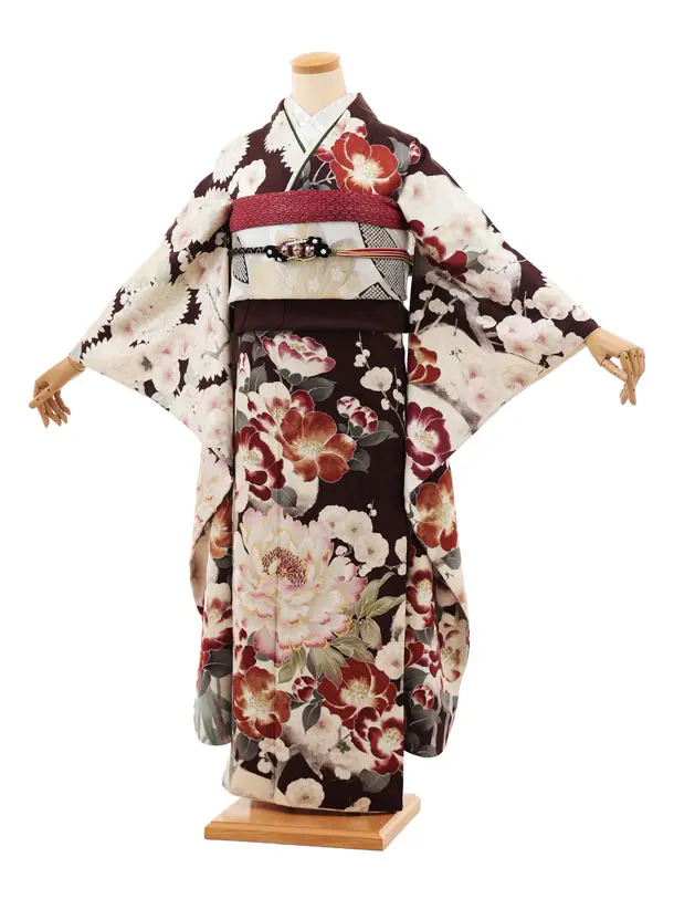 振袖レンタル1554　華徒然 ブラウン地 大牡丹に桜