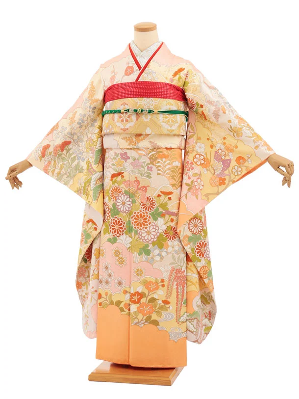 振袖レンタル1609　藤井寛 サーモンピンク オレンジ彩の宴
