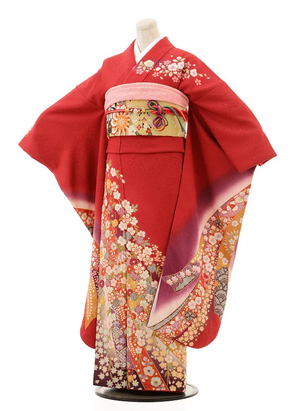 1点のみ コーデュロイ 着物 818 エンジ 仕立て上がり 赤 振袖レンタルE038エンジ色紅型 | 着物レンタルの京都かしいしょう