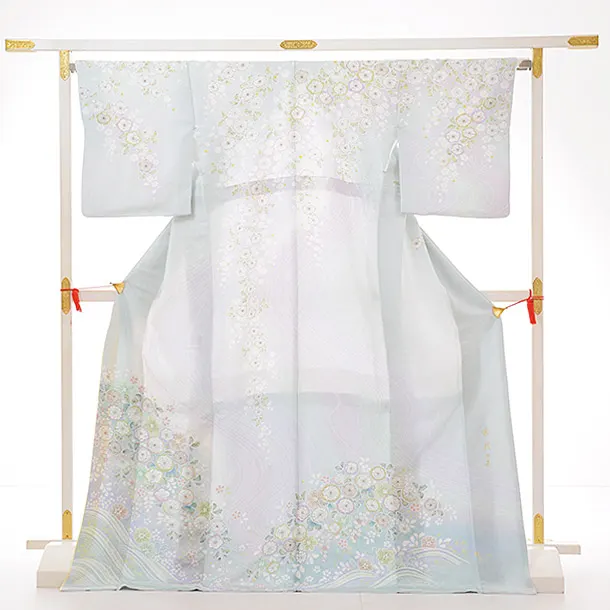 訪問着レンタル t688 桂由美 ﾐﾝﾄｸﾞﾘｰﾝﾋﾟﾝｸﾗﾒぼかし 辻が花 | 着物