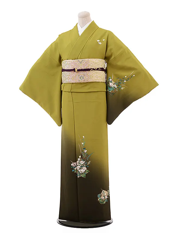 訪問着レンタル t704 抹茶色 ぼかし 小花 | 着物レンタルの京都