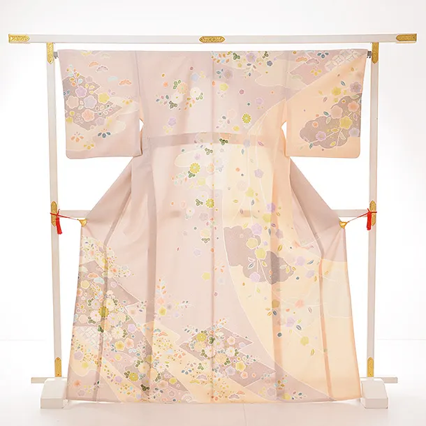 訪問着レンタル tc711 JAPANSTYLE ﾋﾟﾝｸﾍﾞｰｼﾞｭ地 小菊 | 着物