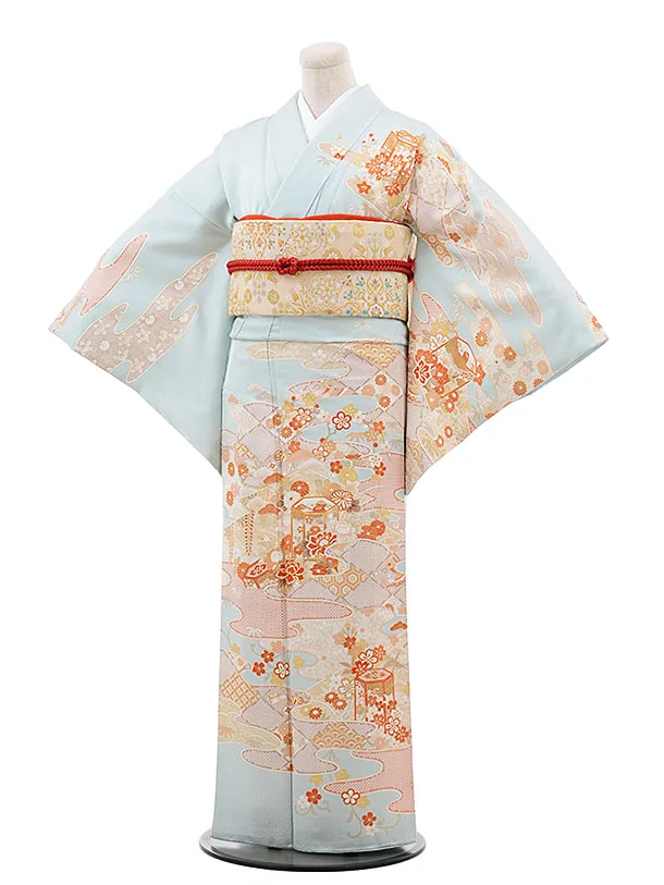 【着物のみ】 訪問着t1110 白緑色白百合(トールサイズ) | 着物レンタルの京都