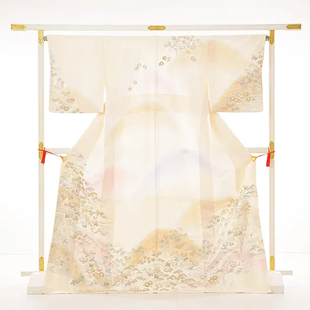 ゆきちゃん様［2869］訪問着 美品 流水花鶴 ぼかし 金彩 正絹 着物 袷 3115］訪問着 扇枝花エ霞文 駒刺繍 金彩 正絹 着物 袷