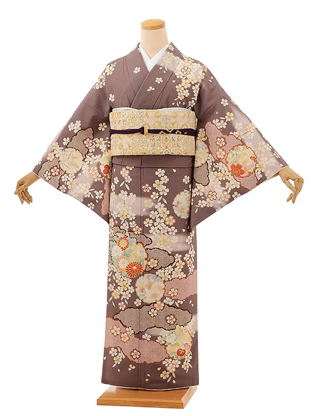 訪問着tc860 JAPANSTYLE ベージュブラウン地 雲取 雪輪花 | 着物