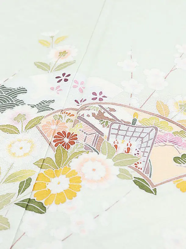 訪問着　染め　枝垂れ梅　菊　水色系　ゆったりサイズ　未使用 訪問着 染め 枝垂れ梅 菊 水色系 ゆったりサイズ 未使用 特選