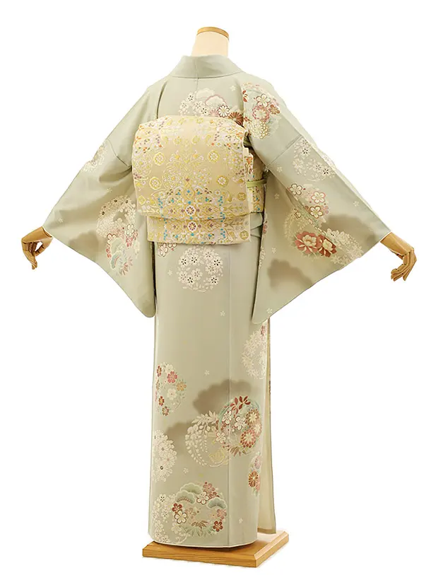 訪問着　フルセット　洋花　綸子　パールトーン加工　着物　付け下げ　H5 楽天市場】訪問着レンタル 卒業式 hw1376 七五三 入学式 結婚式