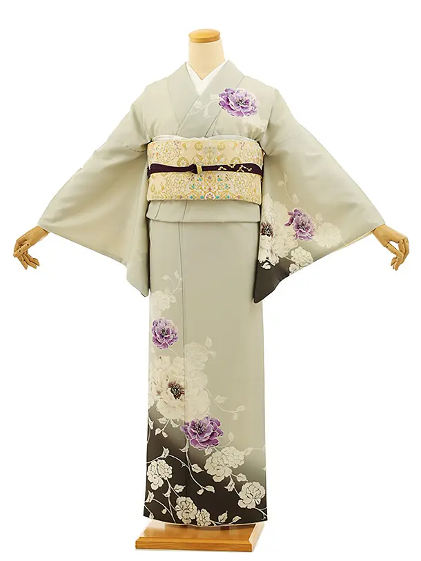 訪問着tc885 JAPANSTYLE グレージュ四季花 | 着物レンタルの京都