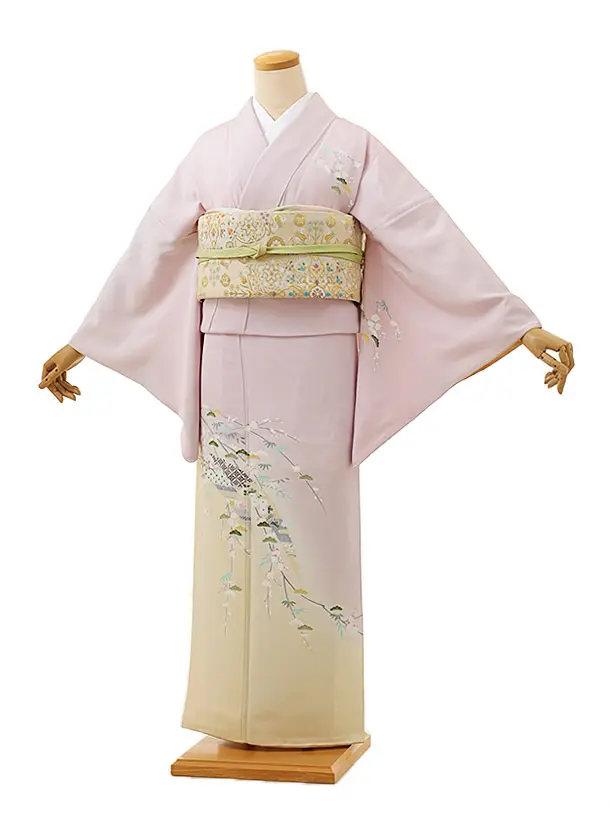 訪問着 作家物 椿の花 暈し 薄柳色 KK-1846 訪問着 作家物 椿の花 暈し 薄柳色 KK-1846 訪問着 作家