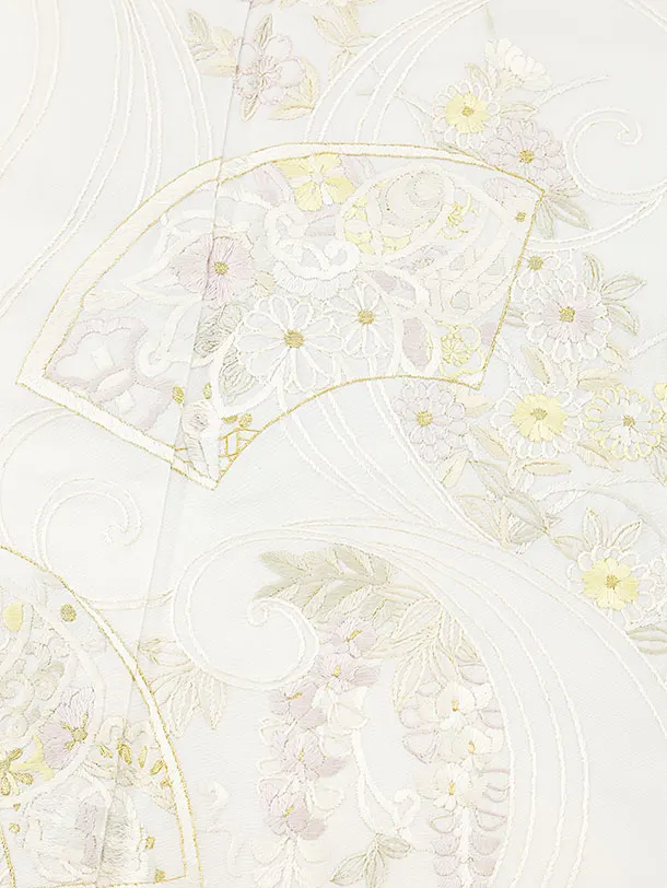 訪問着t1028 尾峨佐染繍 薄グレー 流水花 | 着物レンタルの京都