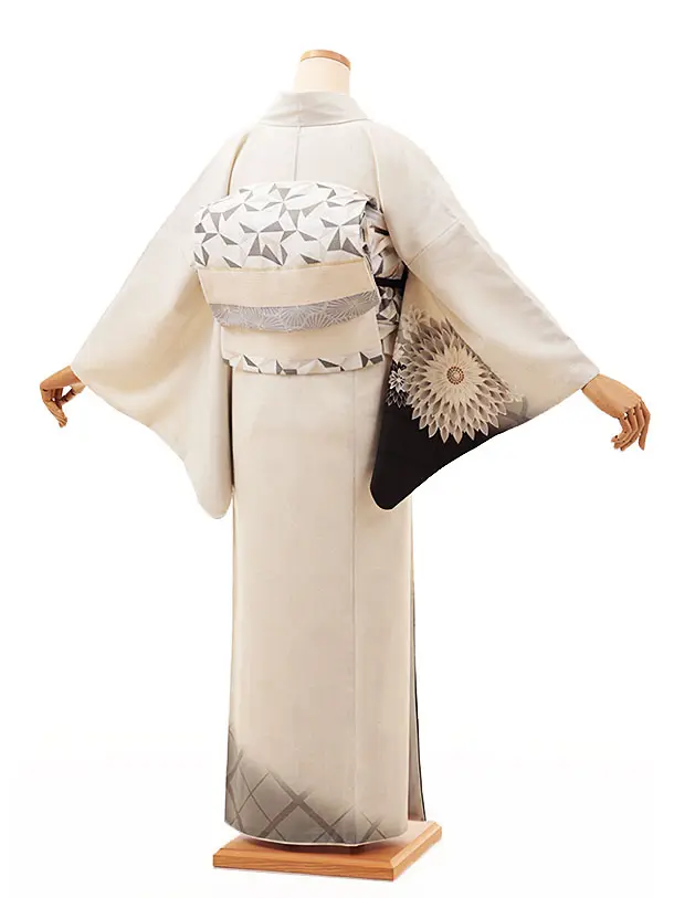 単衣着物　訪問着　フルセット　菊と露芝　銀彩加工　縮緬　紋なし　付け下げ　H7 訪問着t1048 JAPANSTYLE 薄グレーぼかし菊 | 着物レンタルの京都