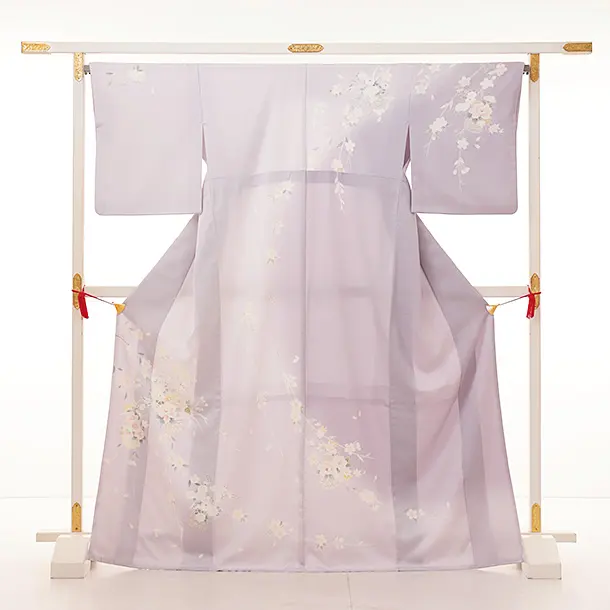 訪問着t1100 薄パープル桜に花かご | 着物レンタルの京都かしいしょう