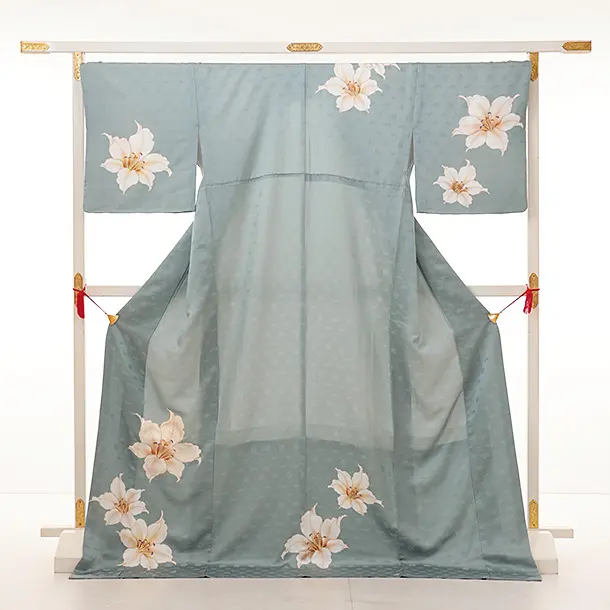 訪問着t1110 白緑色白百合(トールサイズ) | 着物レンタルの京都