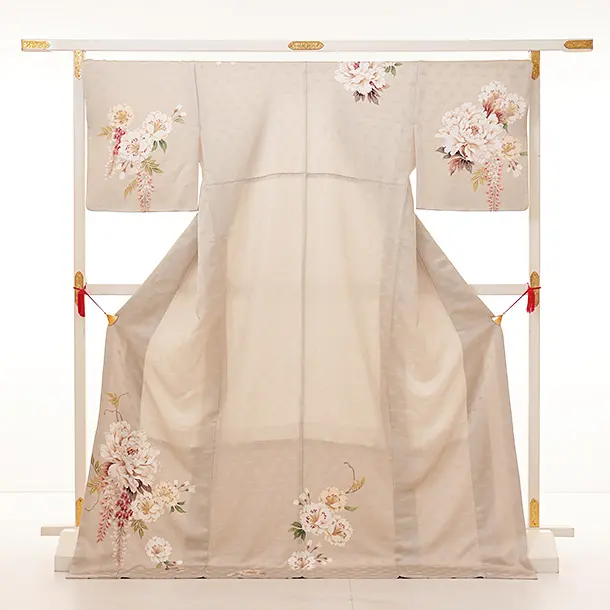 着物 訪問着t1114 ベージュ牡丹藤桜(トールサイズ) | 着物レンタルの