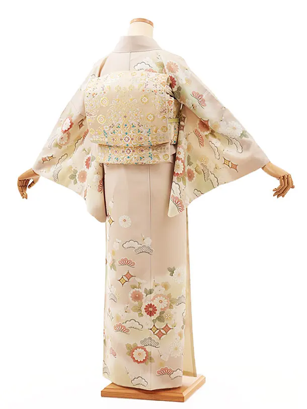 訪問着t1155 JAPANSTYLE ﾋﾟﾝｸﾍﾞｰｼﾞｭ七宝松菊 | 着物レンタルの京都