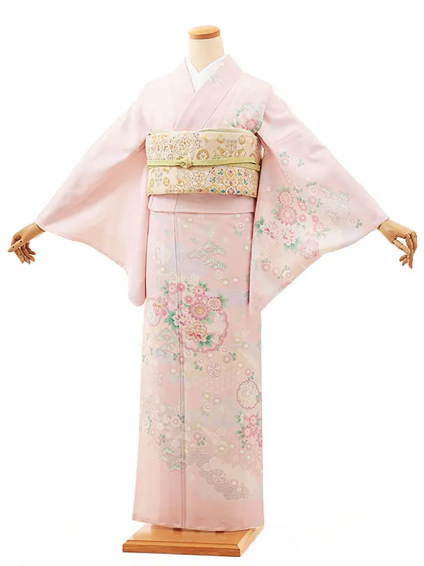 専用です☆薄ピンクにミントグリーンの着物 着物・小紋・花・ピンク系地・No.200701-1450・梱包サイズ60