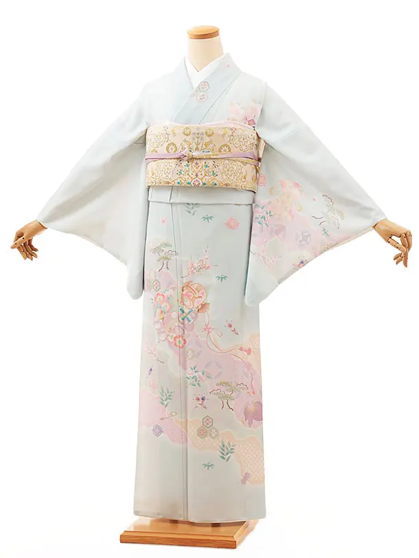 訪問着t1186 水色華紋更紗 | 着物レンタルの京都かしいしょう