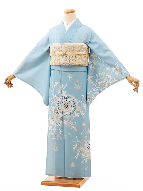 訪問着フルセット　辻が花　豪華　地紋　着物　正絹　水色　m3 楽天市場】【レンタル】高級正絹 訪問着 フルセットレンタル訪問