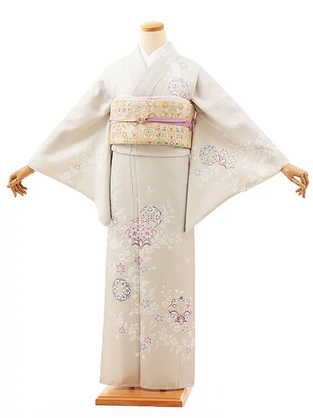 抹茶パウンド訪問着 訪問着レンタル0544 H・L ﾍﾞｰｼﾞｭ色 波と花 | 着物レンタルの京都