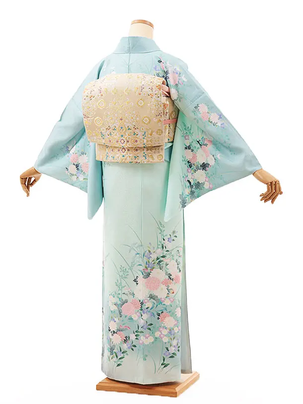訪問着　フルセット　菊　桔梗　渦潮　落ち着いた雰囲気　入学式　卒業式　着物　L2 楽天市場】【レンタル】高級正絹 訪問着 フルセットレンタル