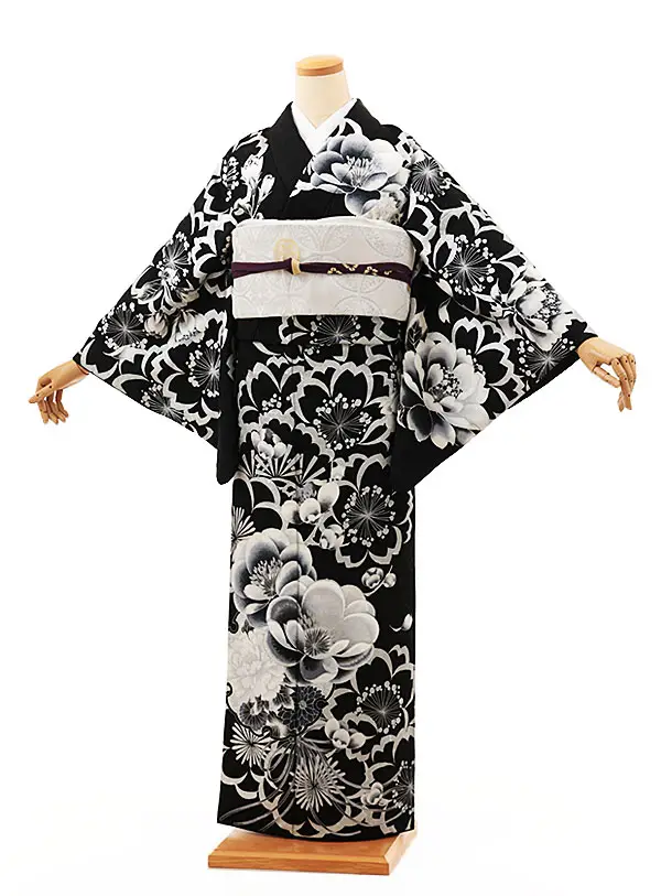 辻が花　訪問着 訪問着レンタル498黒×紫辻が花 | 着物レンタルの京都かしいしょう