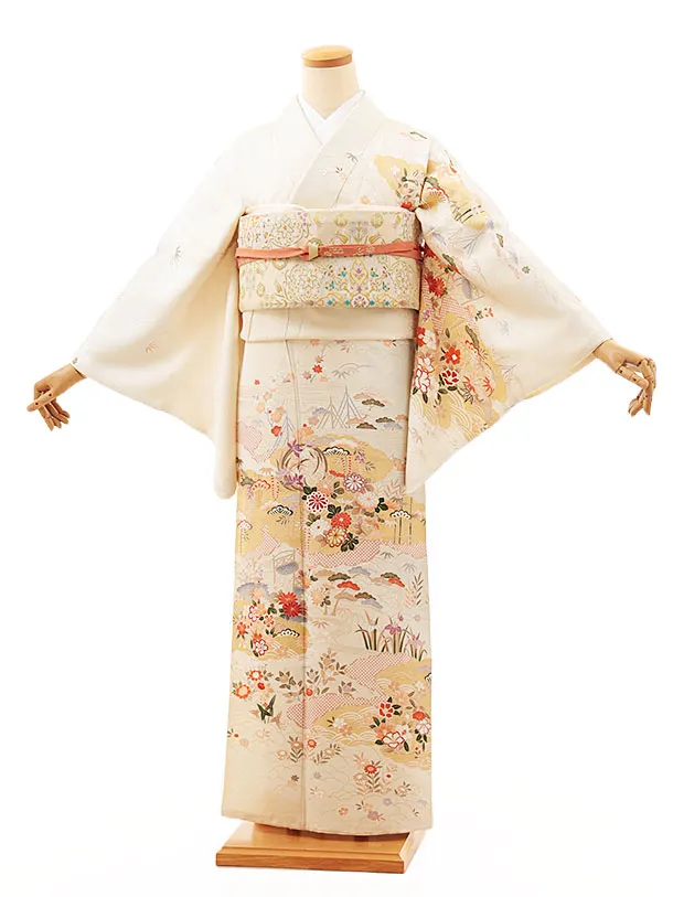 新品 着物 正絹 仕付け糸付 トール“桜や牡丹、せせらぎや波”訪問着 5122 新品 着物 正絹 仕付け糸付 トール“桜や牡丹、せせらぎや波”訪問